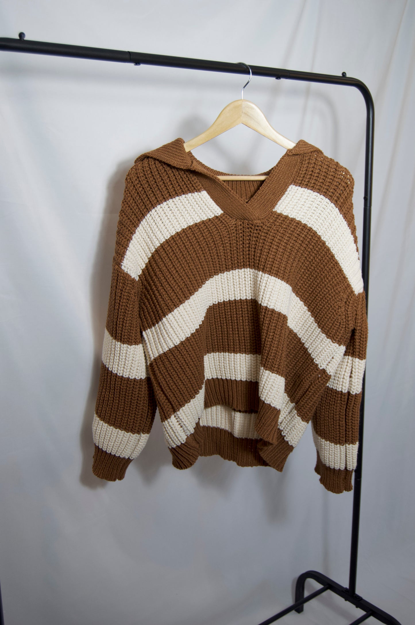 brown and white striped sweater knit chunky oversized