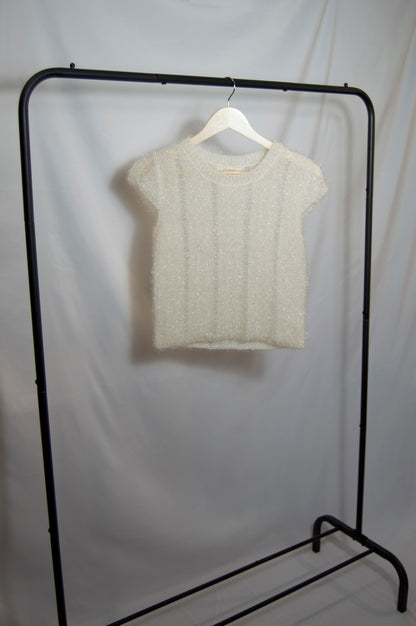 cream colored quarter sleeve subtle sparkly sweater top