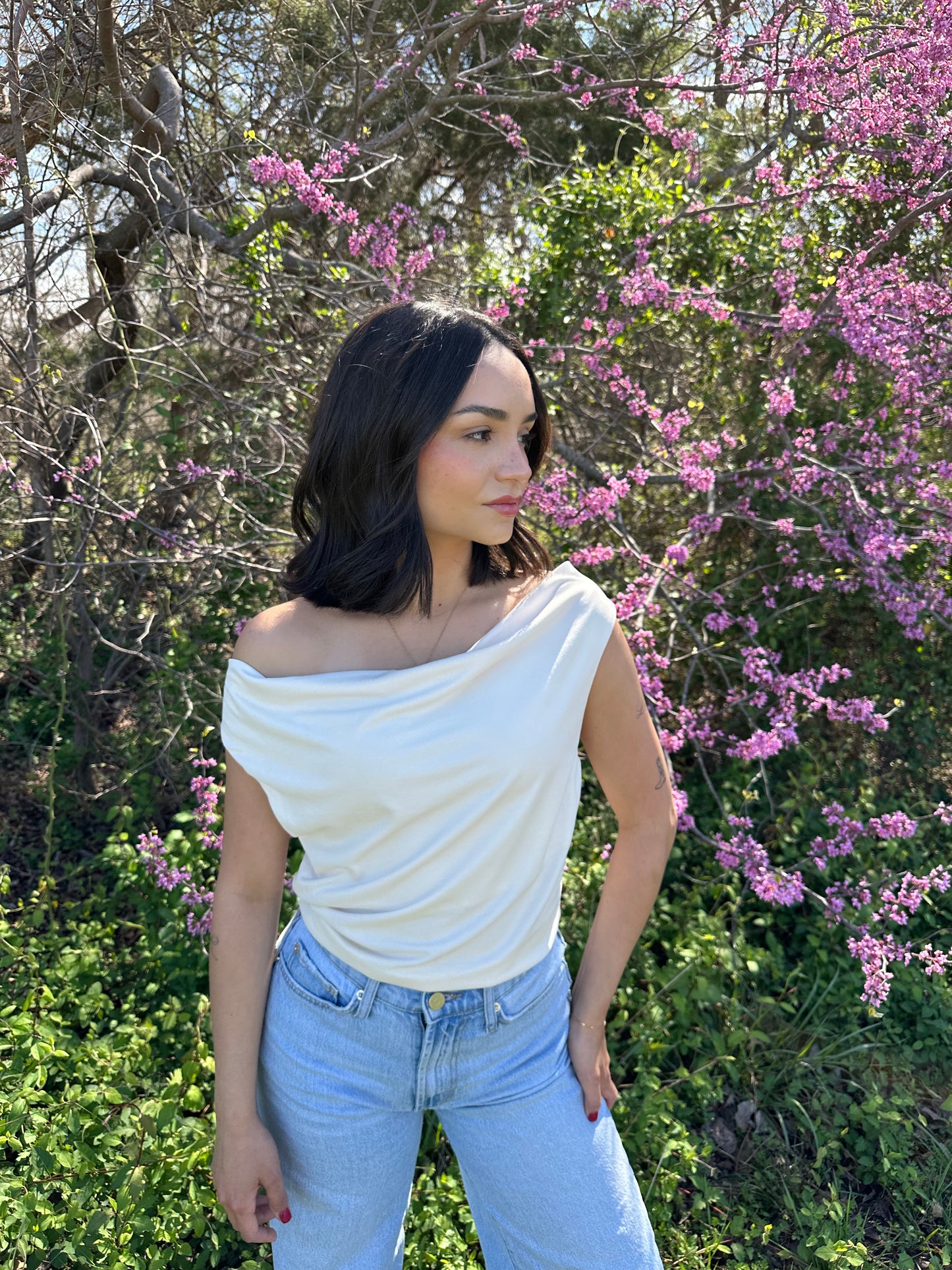 white off the shoulder blouse