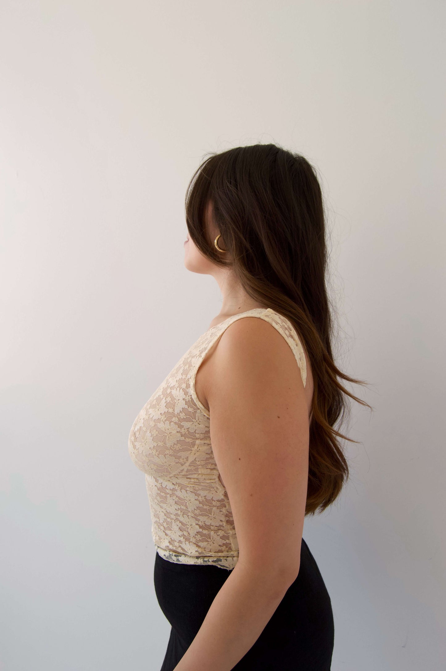 cream colored lace tank top blouse with open back