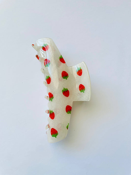 white glazed claw clip with strawberries